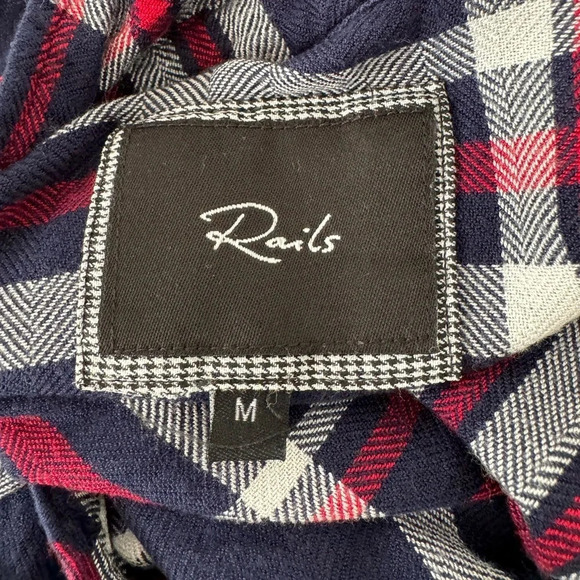 Rails Rayon Flannel Boxy Dolman Sleeve Button Up Shirt Navy Red Size Medium - Picture 7 of 7